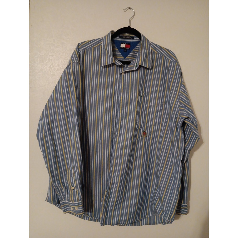 Tommy Hilfiger‎ Button-up Shirt Men's Sz.XL  Blue w/ Yellow & White Stripes